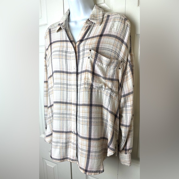 WE THE FREE People Hidden Valley ButtonDown Shirt Top Blouse Oversized Plaid - Picture 5 of 16